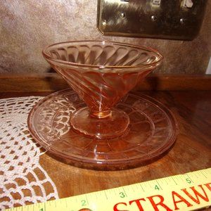 Vintage Pink Depression Glass Dessert Cup & Saucer